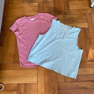 Madewell 2 Piece Bundle Pink Short Sleeve Tee XXS Sage Green Tank Top S Casual